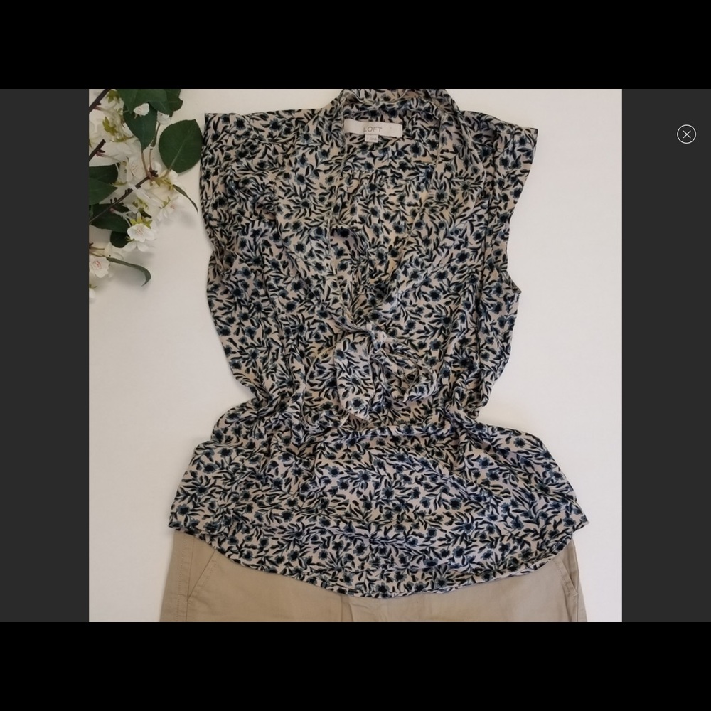 Loft Navy /Tan Floral Top-Small